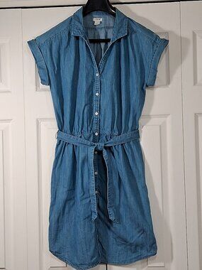 J.Crew Denim Shirt Dress XS | Belted Chambray Casual Summer